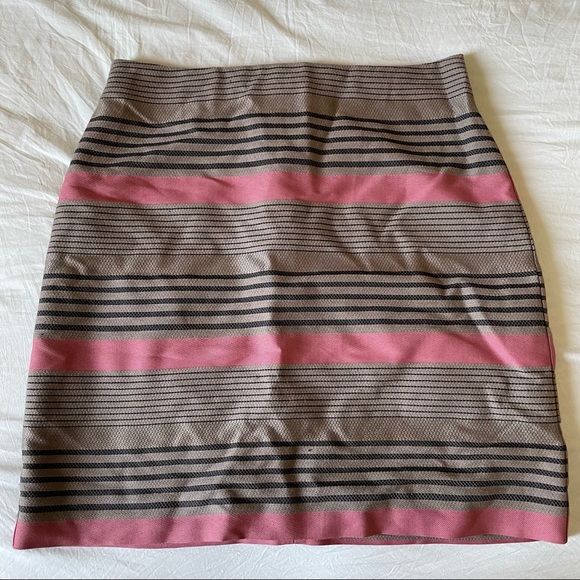 SOLDAnn Taylor loft size 00p xxsp pink brown and black striped work pencil skirt - Picture 1 of 7